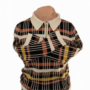 Kaily K  Multicolor Striped/Plaid Sweater Brown Orange Gold - Mod!